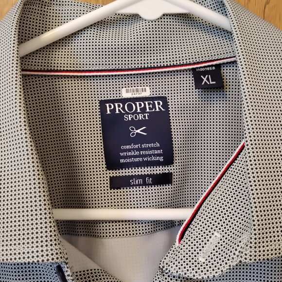 Proper Sport Charcoal Geo Print Four-way Stretch Slim Fit Dress Shirt - Picture 4 of 4